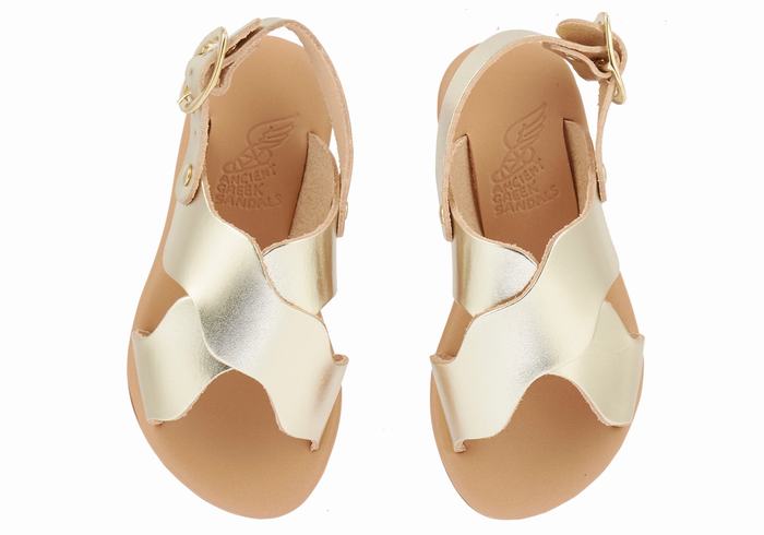 Ancient Greek Sandals Little Atokos Soft Kids' Casual Sandals Gold White | QDA219FW