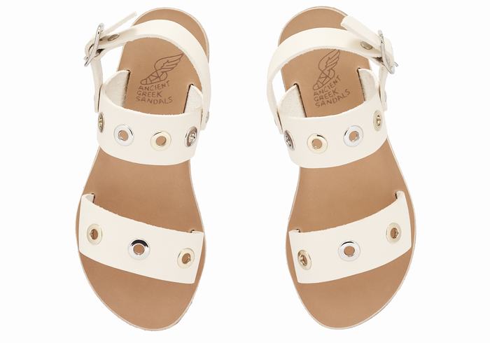 Ancient Greek Sandals Little Clio Eyelets Soft Kids' Casual Sandals White | GQX9312IB