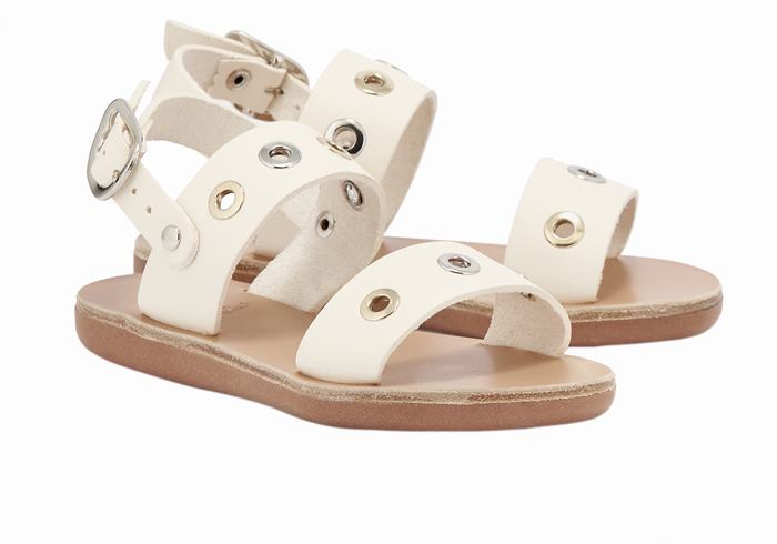 Ancient Greek Sandals Little Clio Eyelets Soft Kids' Casual Sandals White | GQX9312IB