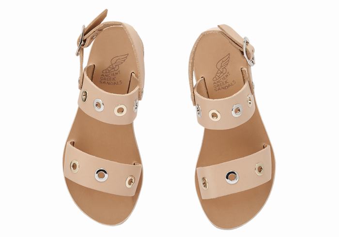 Ancient Greek Sandals Little Clio Eyelets Soft Kids' Casual Sandals Beige | QJQ2644RG