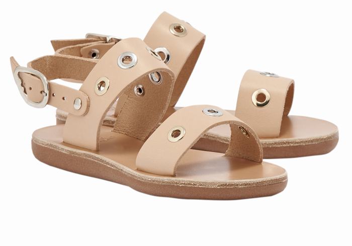 Ancient Greek Sandals Little Clio Eyelets Soft Kids' Casual Sandals Beige | QJQ2644RG