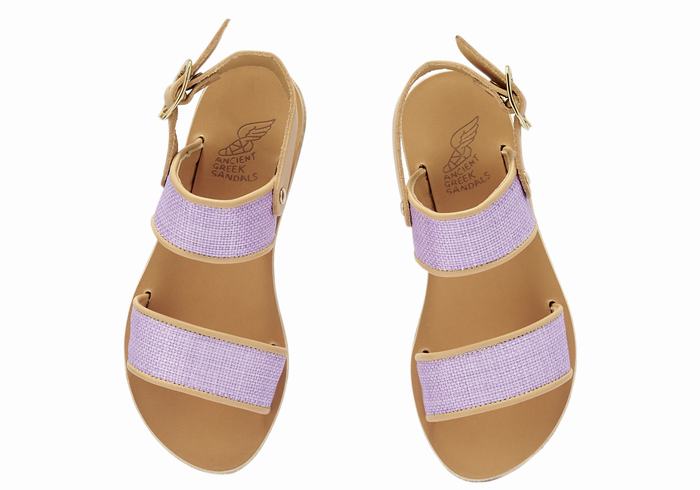 Ancient Greek Sandals Little Clio Rafia Soft Kids' Casual Sandals Purple Beige | YXT3346CJ