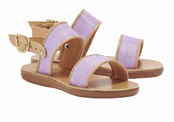 Ancient Greek Sandals Little Clio Rafia Soft Kids' Casual Sandals Purple Beige | YXT3346CJ