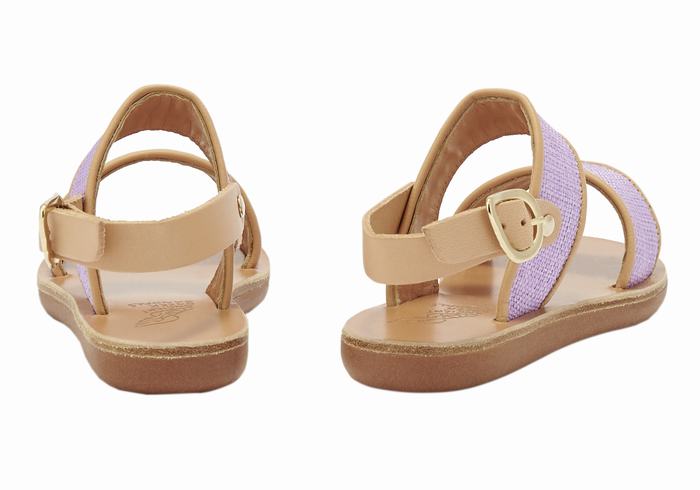 Ancient Greek Sandals Little Clio Rafia Soft Kids' Casual Sandals Purple Beige | YXT3346CJ