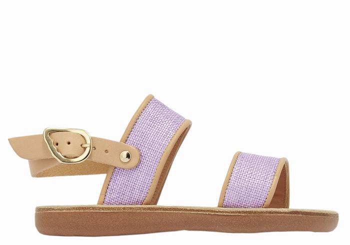 Ancient Greek Sandals Little Clio Rafia Soft Kids\' Casual Sandals Purple Beige | YXT3346CJ