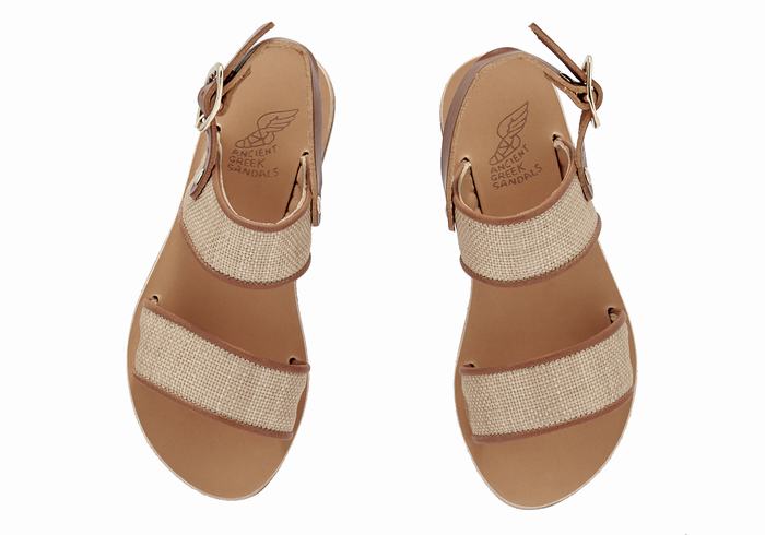 Ancient Greek Sandals Little Clio Rafia Soft Kids' Casual Sandals Beige Brown | BOZ8611MD