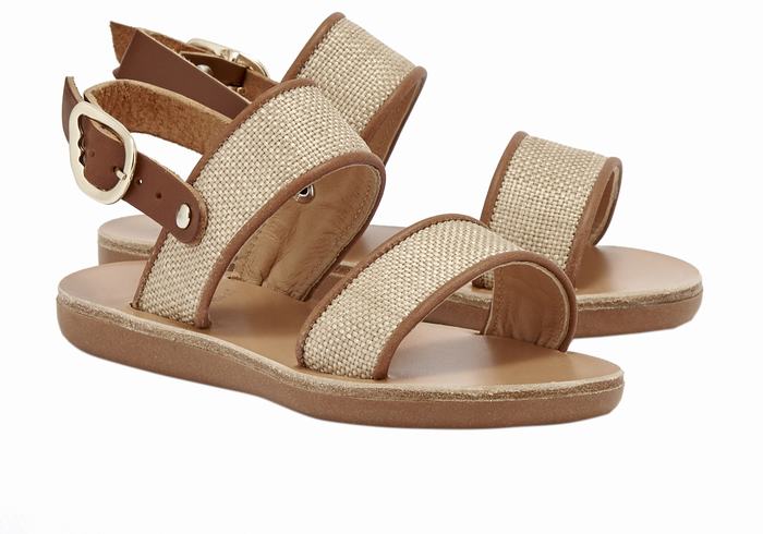 Ancient Greek Sandals Little Clio Rafia Soft Kids' Casual Sandals Beige Brown | BOZ8611MD