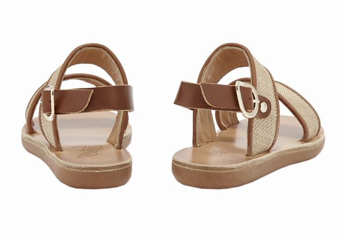 Ancient Greek Sandals Little Clio Rafia Soft Kids' Casual Sandals Beige Brown | BOZ8611MD