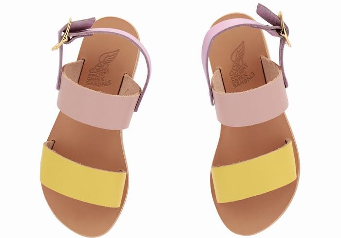 Ancient Greek Sandals Little Clio Soft Kids' Casual Sandals Yellow Pink Purple | PNK6970DN