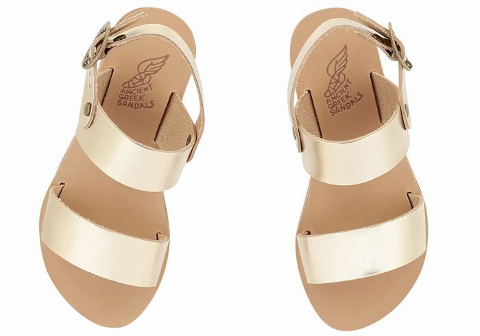 Ancient Greek Sandals Little Clio Soft Kids' Casual Sandals Gold White | JKW1668OX