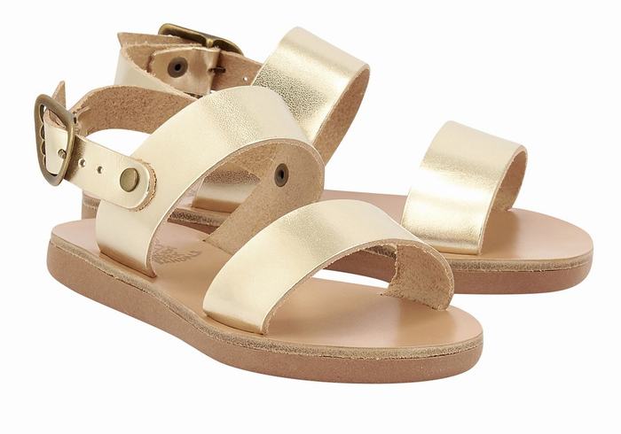 Ancient Greek Sandals Little Clio Soft Kids' Casual Sandals Gold White | JKW1668OX