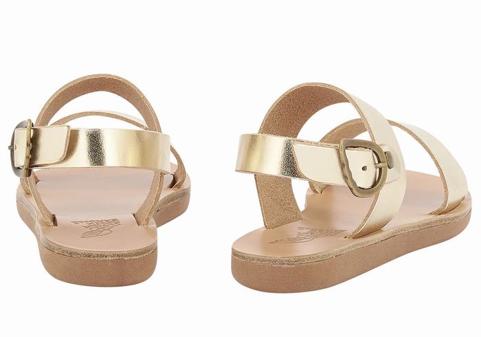 Ancient Greek Sandals Little Clio Soft Kids' Casual Sandals Gold White | JKW1668OX