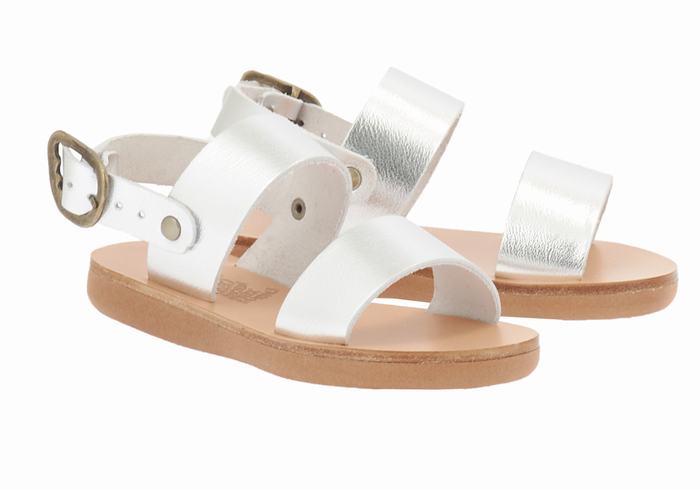 Ancient Greek Sandals Little Clio Soft Kids' Casual Sandals Silver | YRR5314WB