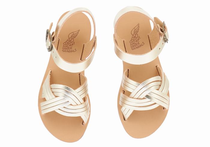 Ancient Greek Sandals Little Electra Soft Kids' Flat Sandals Gold White | OIP1413XV