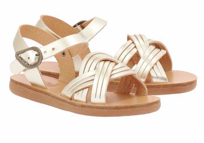 Ancient Greek Sandals Little Electra Soft Kids' Flat Sandals Gold White | OIP1413XV