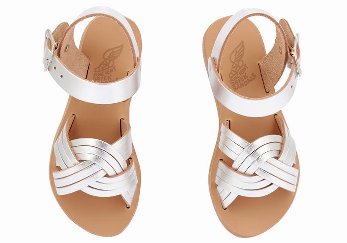 Ancient Greek Sandals Little Electra Soft Kids' Flat Sandals Silver | MJM2661FW