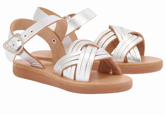 Ancient Greek Sandals Little Electra Soft Kids' Flat Sandals Silver | MJM2661FW