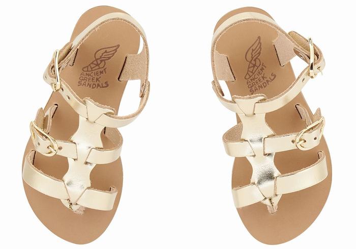 Ancient Greek Sandals Little Grace Kelly Soft Kids' Flat Sandals Gold White | OGJ223KN