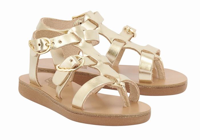 Ancient Greek Sandals Little Grace Kelly Soft Kids' Flat Sandals Gold White | OGJ223KN