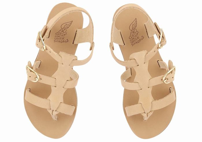 Ancient Greek Sandals Little Grace Kelly Soft Kids' Flat Sandals Beige | QYX1564EB