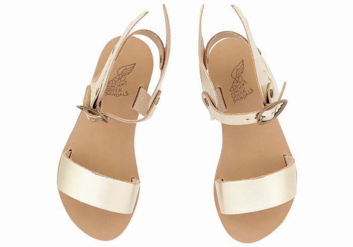 Ancient Greek Sandals Little Ikaria Soft Kids' Casual Sandals Gold White | OOE5733BZ