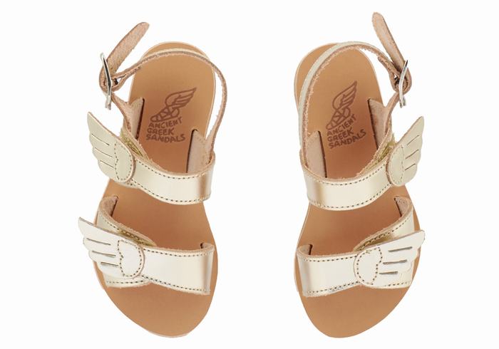 Ancient Greek Sandals Little Iliada Soft Kids' Casual Sandals Gold White | SOS369JO