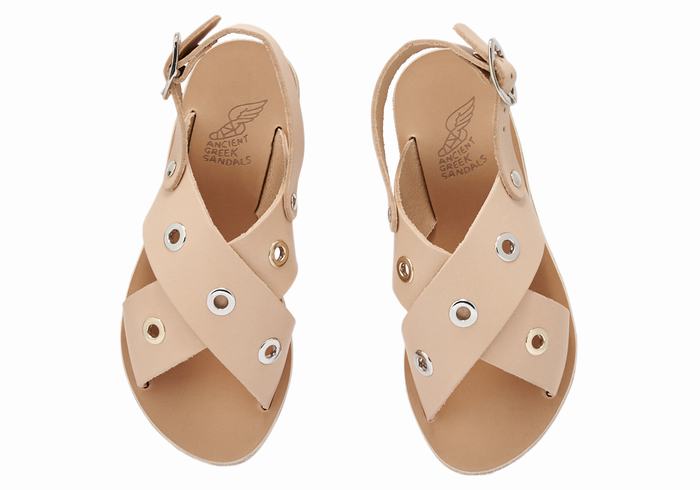 Ancient Greek Sandals Little Maria Eyelets Soft Kids' Casual Sandals Beige | QYV1332NY