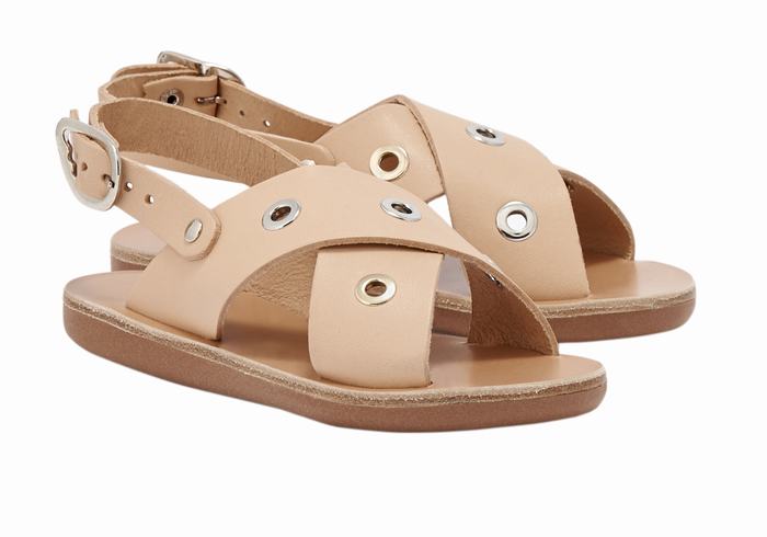 Ancient Greek Sandals Little Maria Eyelets Soft Kids' Casual Sandals Beige | QYV1332NY