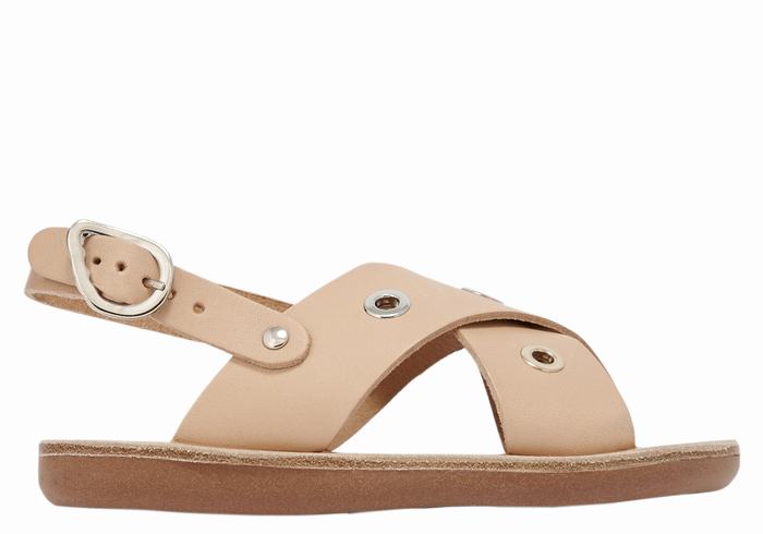 Ancient Greek Sandals Little Maria Eyelets Soft Kids\' Casual Sandals Beige | QYV1332NY