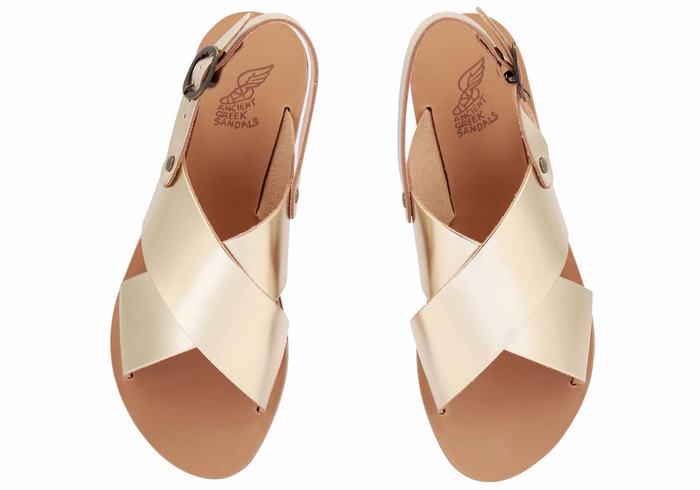 Ancient Greek Sandals Little Maria Soft Kids' Casual Sandals Gold White | IVR2028KG