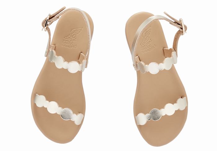 Ancient Greek Sandals Little Orion Soft Kids' Flat Sandals Gold White | KDA5215OG