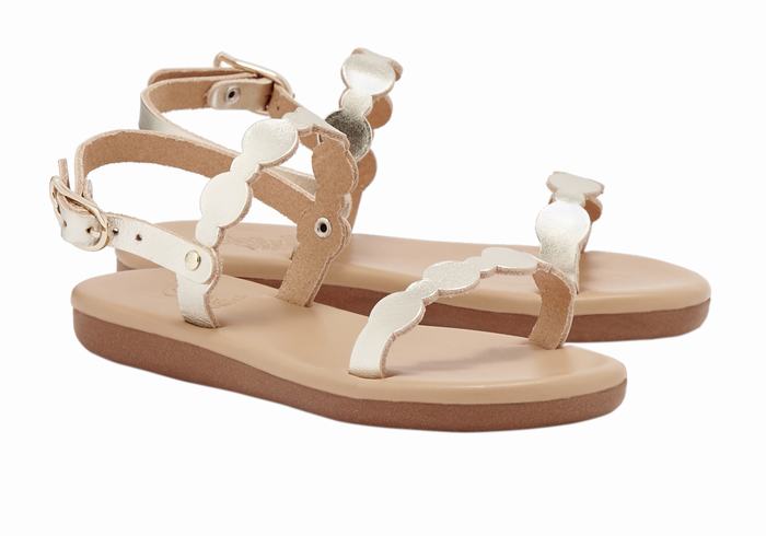 Ancient Greek Sandals Little Orion Soft Kids' Flat Sandals Gold White | KDA5215OG