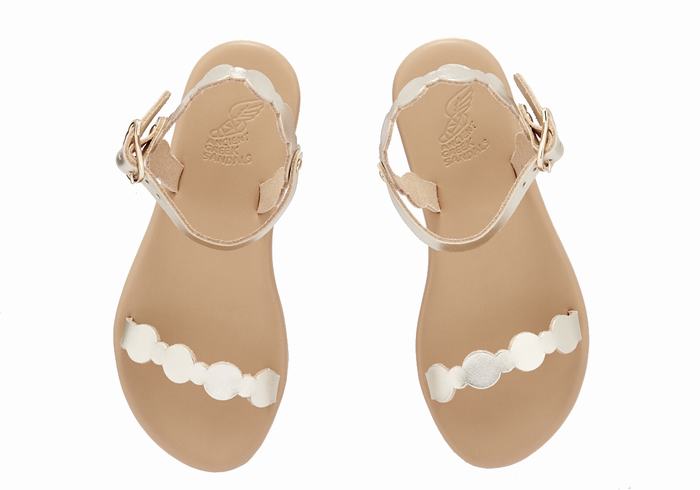 Ancient Greek Sandals Little Toxo Soft Kids' Flat Sandals Gold White | TJA7731WN