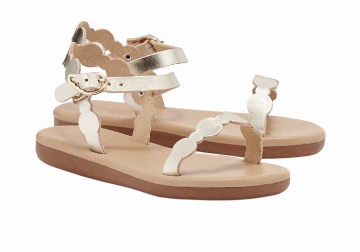 Ancient Greek Sandals Little Toxo Soft Kids' Flat Sandals Gold White | TJA7731WN