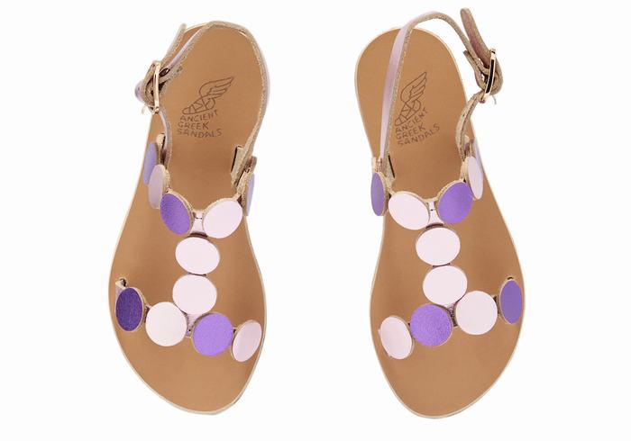 Ancient Greek Sandals Little Uranos Soft Kids' Flat Sandals Pink Purple | ZYK1954FF