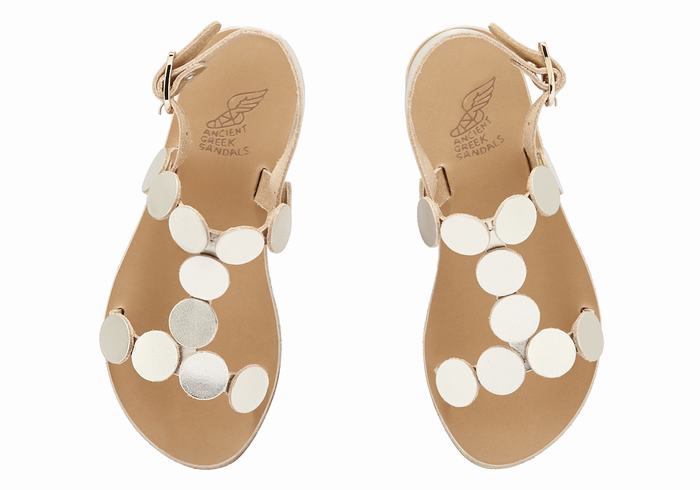 Ancient Greek Sandals Little Uranos Soft Kids' Flat Sandals Gold White | DBG9782FR