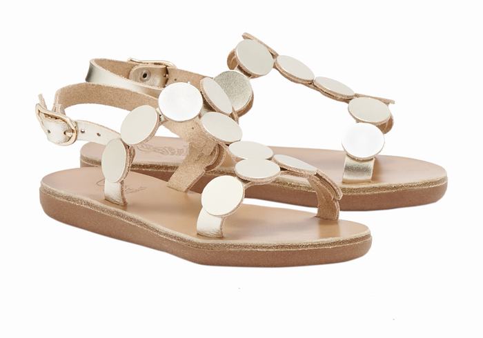 Ancient Greek Sandals Little Uranos Soft Kids' Flat Sandals Gold White | DBG9782FR