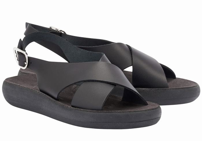 Ancient Greek Sandals Maria Comfort Women Platform Sandals Black | IXQ7639MC