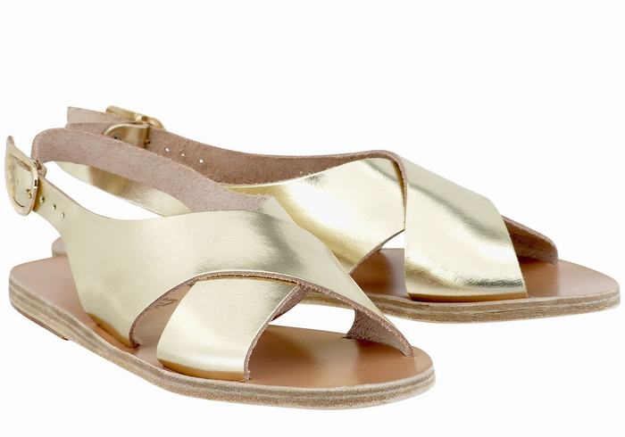 Ancient Greek Sandals Maria Leather Women Casual Sandals Gold White | FRA3930LF