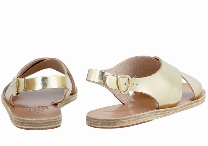 Ancient Greek Sandals Maria Leather Women Casual Sandals Gold White | FRA3930LF