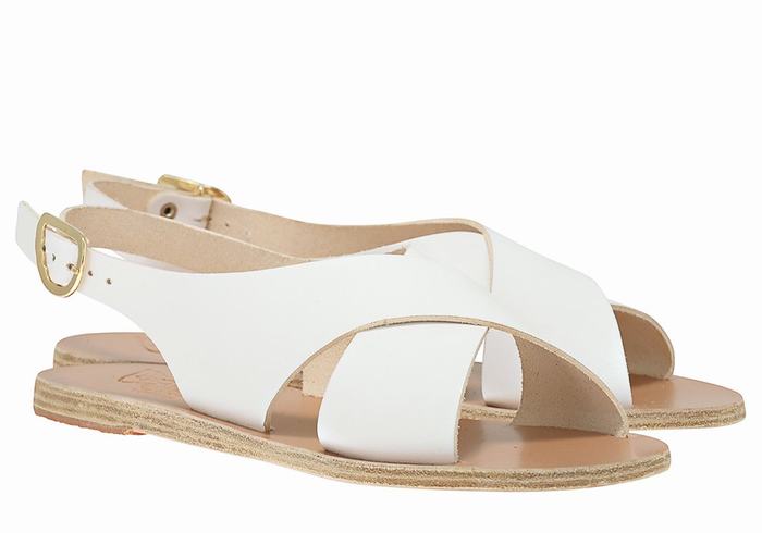 Ancient Greek Sandals Maria Leather Women Casual Sandals White | UJO9452JB