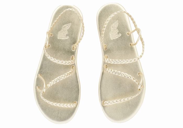 Ancient Greek Sandals Maya Women Braided Sandals Gold White | JQV449DF