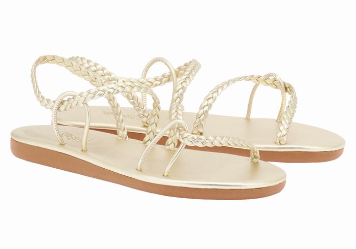 Ancient Greek Sandals Maya Women Braided Sandals Gold White | JQV449DF