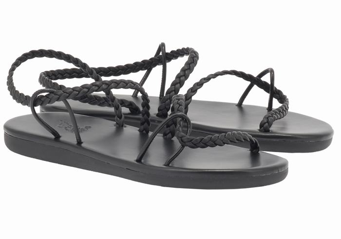 Ancient Greek Sandals Maya Women Braided Sandals Black | FIR151SB