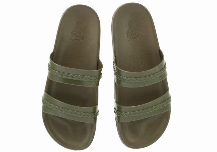 Ancient Greek Sandals Meli Women Slide Sandals Dark Green | NRE6246HR