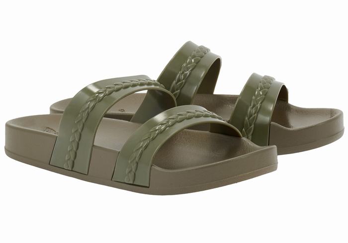 Ancient Greek Sandals Meli Women Slide Sandals Dark Green | NRE6246HR