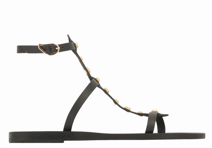 Ancient Greek Sandals Meliti Bee Women Ankle Strap Sandals Black | HWI9924EZ