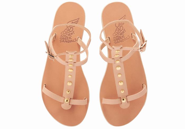 Ancient Greek Sandals Meliti Bee Women Ankle Strap Sandals Beige | WRL765SH