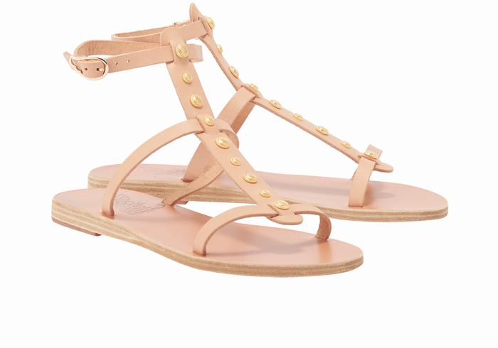 Ancient Greek Sandals Meliti Bee Women Ankle Strap Sandals Beige | WRL765SH