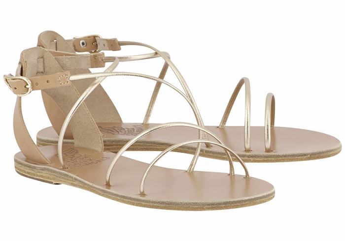 Ancient Greek Sandals Meloivia Women Ankle Strap Sandals Beige Gold White | AUS3587XM